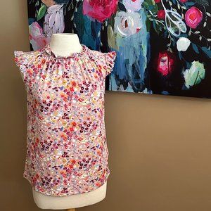 Adrianna Papell Floral Fluttered Sleeve Blouse Size S
